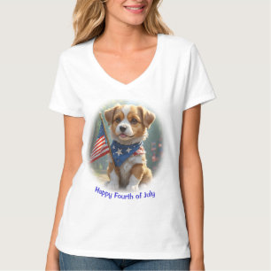 süßer Welpe Hund Vierter Juli T-Shirt