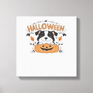 Süßer Welpe im Kürbis � Halloween-Hunde-Illustrati Leinwanddruck