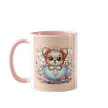 Süßer Welpe in der Kaffeetasse mit Herzen