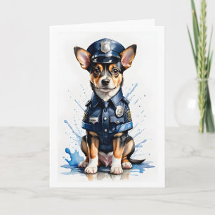 Süßer Welpe in Polizeiuniform Aquarell Karte