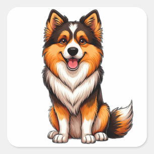 Süßer Welpe Isländischer Schäferhund Cartoon-Kunst Quadratischer Aufkleber