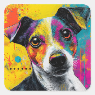 Süßer Welpe Lustiger Hund Mixed Media Tier Haustie Quadratischer Aufkleber