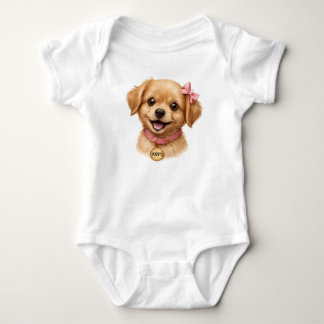 Süßer Welpe mit rosa Schleife Baby-Body Baby Strampler