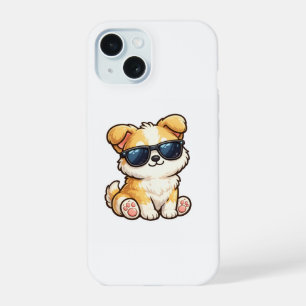 Süßer Welpe mit Sonnenbrille Kawaii Design iPhone 15 Hülle