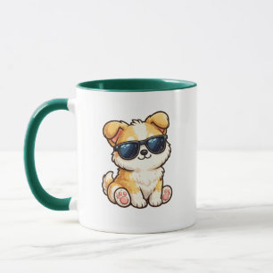Süßer Welpe mit Sonnenbrille Kawaii Design Tasse