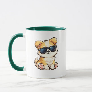 Süßer Welpe mit Sonnenbrille Kawaii Design Tasse