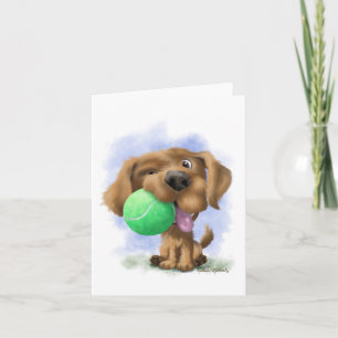 Süßer Welpe mit Tennisball Cartoon Karte