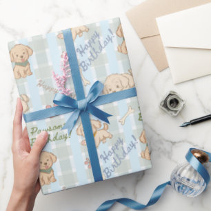 Süßer Welpe Pastellblau Beige Alles Gute zum Gebur Geschenkpapier
