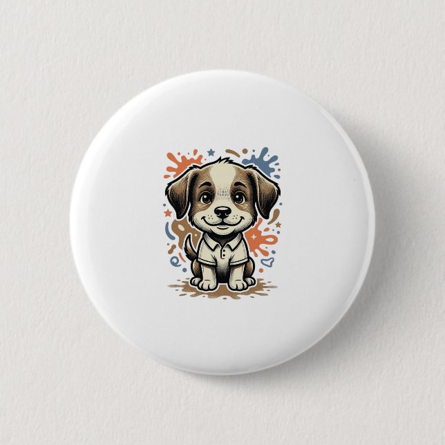 Süßer Welpe Splash Gravur Vektor Design_1 Button (Vorderseite)