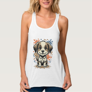 Süßer Welpe Splash Gravur Vektor Design_1 Tank Top