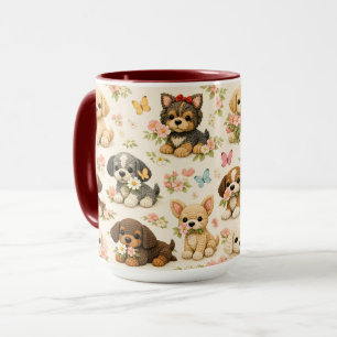 Süßer Welpen-Blumen-Schmetterling-Becher – Whimsic Tasse