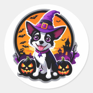 Süßer Welpen-Hexenhut Halloween 🎃 Runder Aufkleber