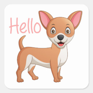Süßer Welpen-Hund-Liebhaber Hallo Cartoon Chihuahu Quadratischer Aufkleber