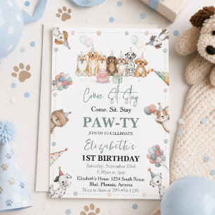 Süßer Welpen-Junge zum 1. Geburtstag   Pawty-Time  Einladung