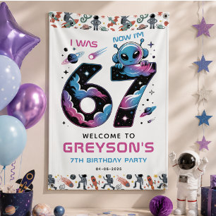 Süßer Weltraum 7. Geburtstag Sechs und Sieben Ja Banner