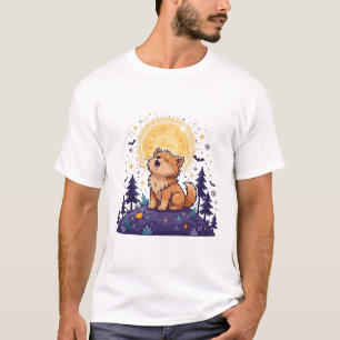 Süßer Werwolf heult Vollmond Halloween Kunst T-Shirt