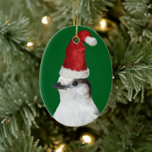 Süßer Whiskey Jack mit roter Weihnachtsmannmütze z Keramik Ornament