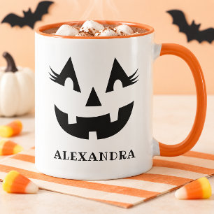 Süßer Wimpern-Kürbis-Gesicht Halloween-Name Tasse