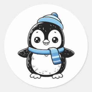 Süßer Winter-Pinguin-Aufkleber Pinguin mit Hut Runder Aufkleber