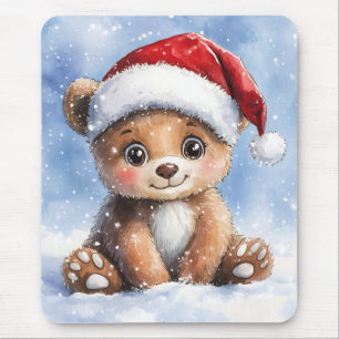 Süßer Winter Weihnachten Santa Bär Cub Aquarell Mousepad