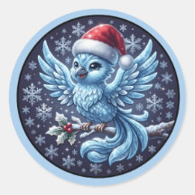 Süßer Winterblauer Vogel Weihnachtsmann-Hut-Anhäng