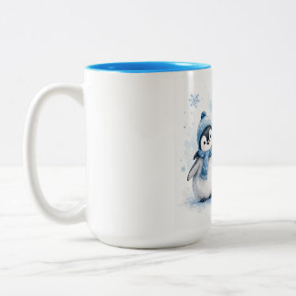 Süßer Winterpinguin mit blauem Akzent - Kaffeetass Zweifarbige Tasse