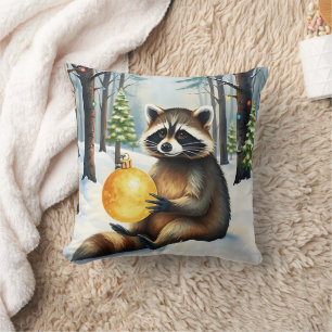 Süßer Winterwaschbär mit goldenem Weihnachtsschmuc Kissen