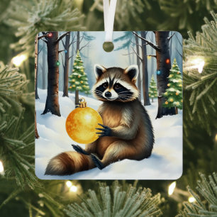 Süßer Winterwaschbär mit goldenem Weihnachtsschmuc Ornament Aus Metall