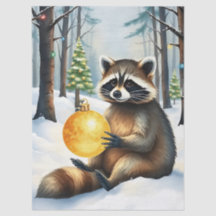 Süßer Winterwaschbär mit goldenem Weihnachtsschmuc