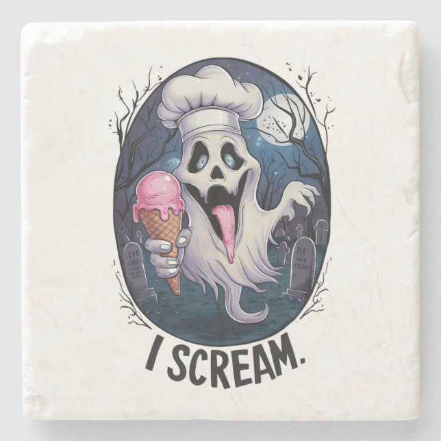 Süßer witziger Geist-Eiscreme-Halloween- Untersetz Steinuntersetzer (Vorderseite)