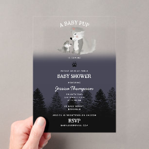 Süßer Wolf Baby Welpe und Mama Woodland-Baby-Party Acryleinladungen