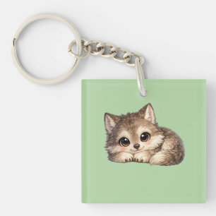 Süßer Wolfswelpe mit großen Augen entspannt sich W Schlüsselanhänger