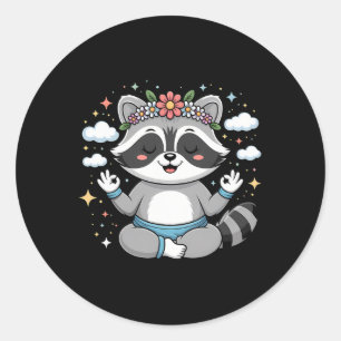 Süßer Yoga-Waschbär-Lotus-Position-Mandala-Design  Runder Aufkleber