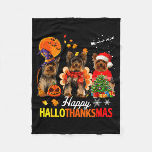 Süßer Yorkie Frohes Hallothanksmas Halloween Ernte Fleecedecke