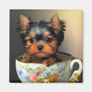 Süßer Yorkie in einer Teetasse Magnet
