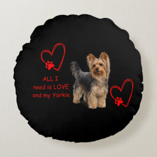 Süßer Yorkie   Photorealistisches Hundekissen Rundes Kissen
