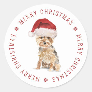 Süßer Yorkshire Terrier Frohe Weihnachten Runder Aufkleber