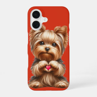 Süßer Yorkshire Terrier Herz Hände Rot  iPhone 16 Hülle