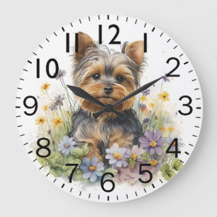 Süßer Yorkshire-Terrier-Welpe Große Wanduhr