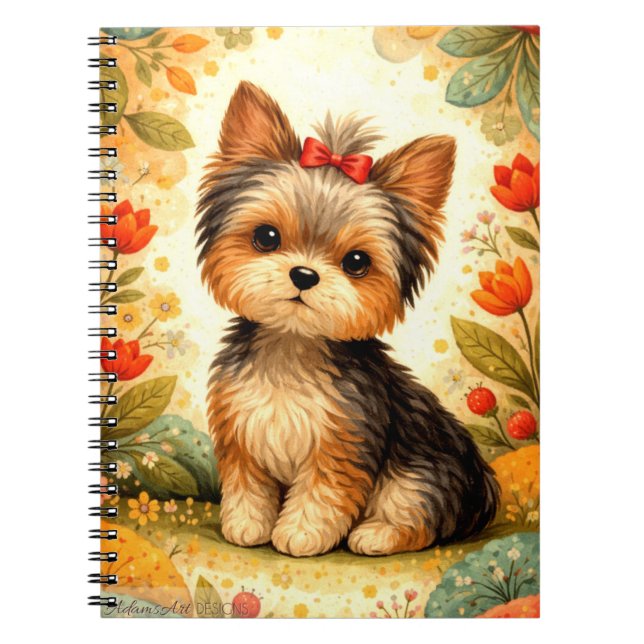 Süßer Yorkshire-Terrier-Welpe mit roter Schleife Notizblock (Vorderseite)