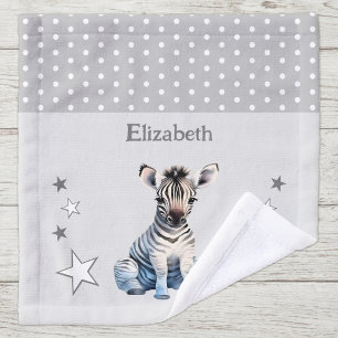 Süßer Zebra-Namen-Polka-Punkte-Sterne-Grau Waschlappen