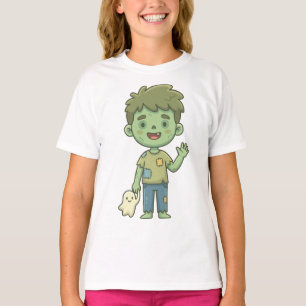 Süßer Zombie-Junge winkt mit freundlichem Geist T-Shirt