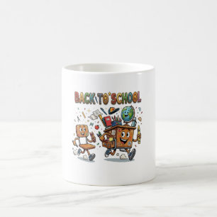Süßer Zurück-auf-die-Schule-Cartoon-Schreibtisch u Kaffeetasse
