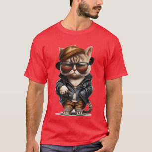 Süßere Comic-Katze trägt Kleidung und Sonnenbrille T-Shirt