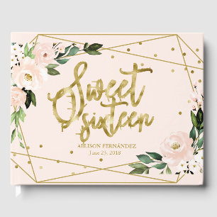 Süßes 16 Gästebuch Goldfolie Roségold Rosa Floral