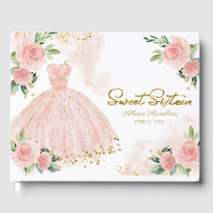 Süßes 16 Gästebuch Rosenquarz Kleid Floral
