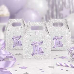 Süßes 16-Motiv & Sternenmuster Violett Silber ID13 Geschenkschachtel