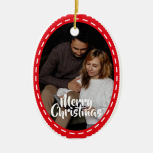 Süßes 2-Foto-Rahmen-Weihnachts-Keramik-Ornament Keramik Ornament