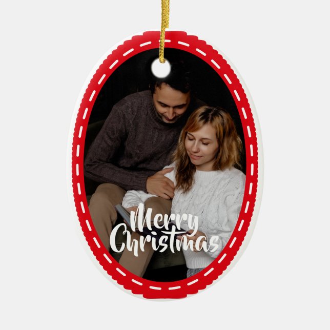 Süßes 2-Foto-Rahmen-Weihnachts-Keramik-Ornament Keramik Ornament (Vorne)