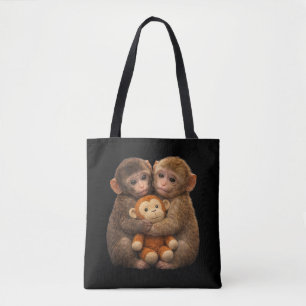 Süßes Affenpaar umarmt sich - Plüsch-Kunst mit Aff Tasche